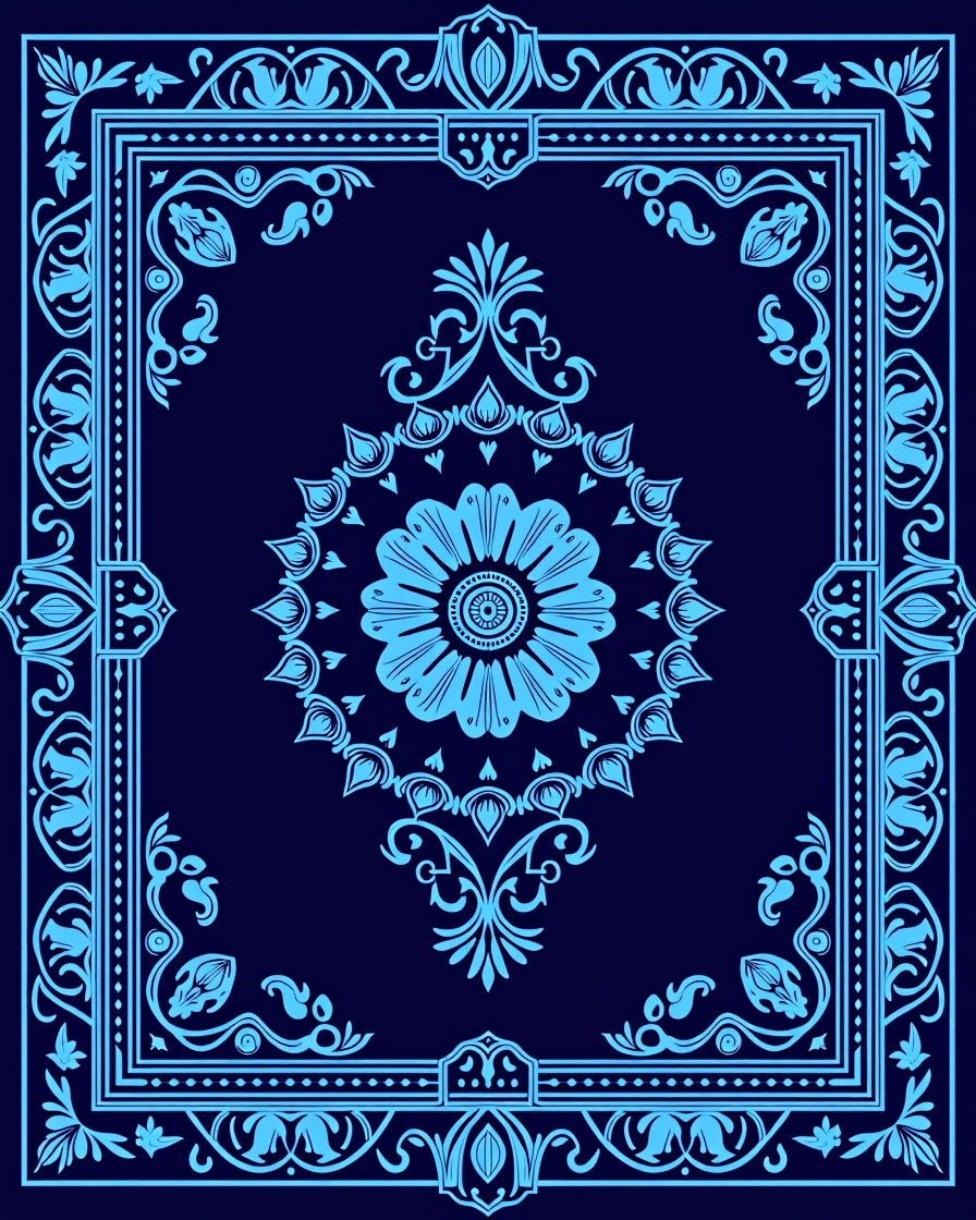 Intricate Floral Medallion Frame Design Rug