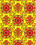 Red Sunburst Abstract Motif Rug