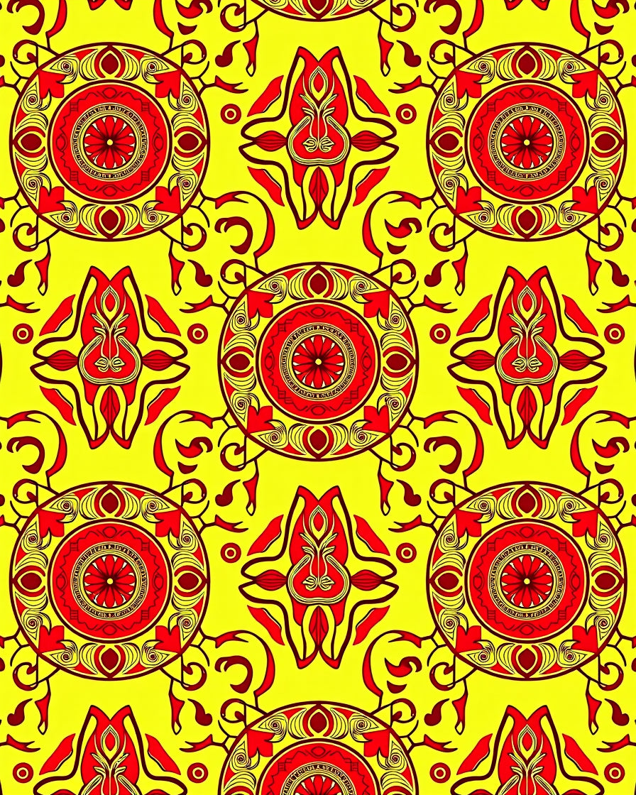 Red Sunburst Abstract Motif Rug