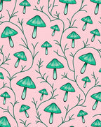 Teal Mushroom Vine Pink Background Rug