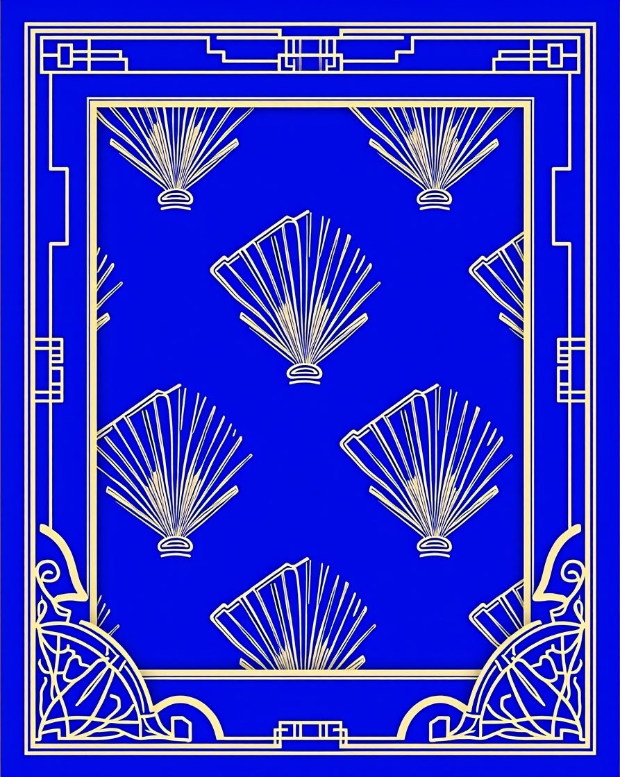 Art Deco Blue Fan Pattern Rug