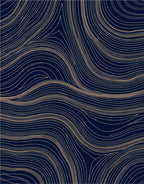 Navy Gold Linear Wave Pattern Rug