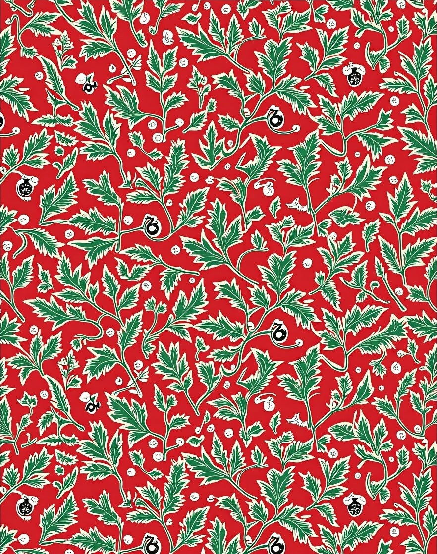 Vibrant Red Green Leafy Floral Pattern Rug