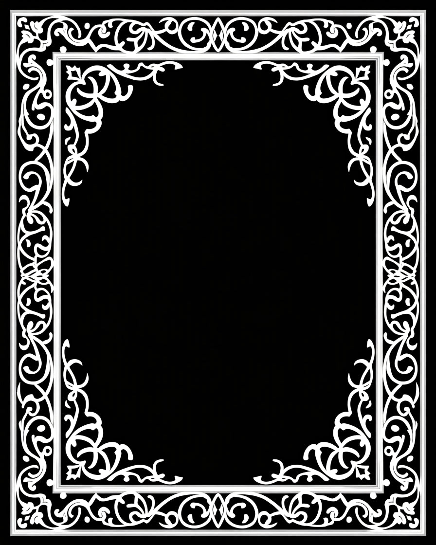 Ornate White Scrollwork Geometric Pattern Rug
