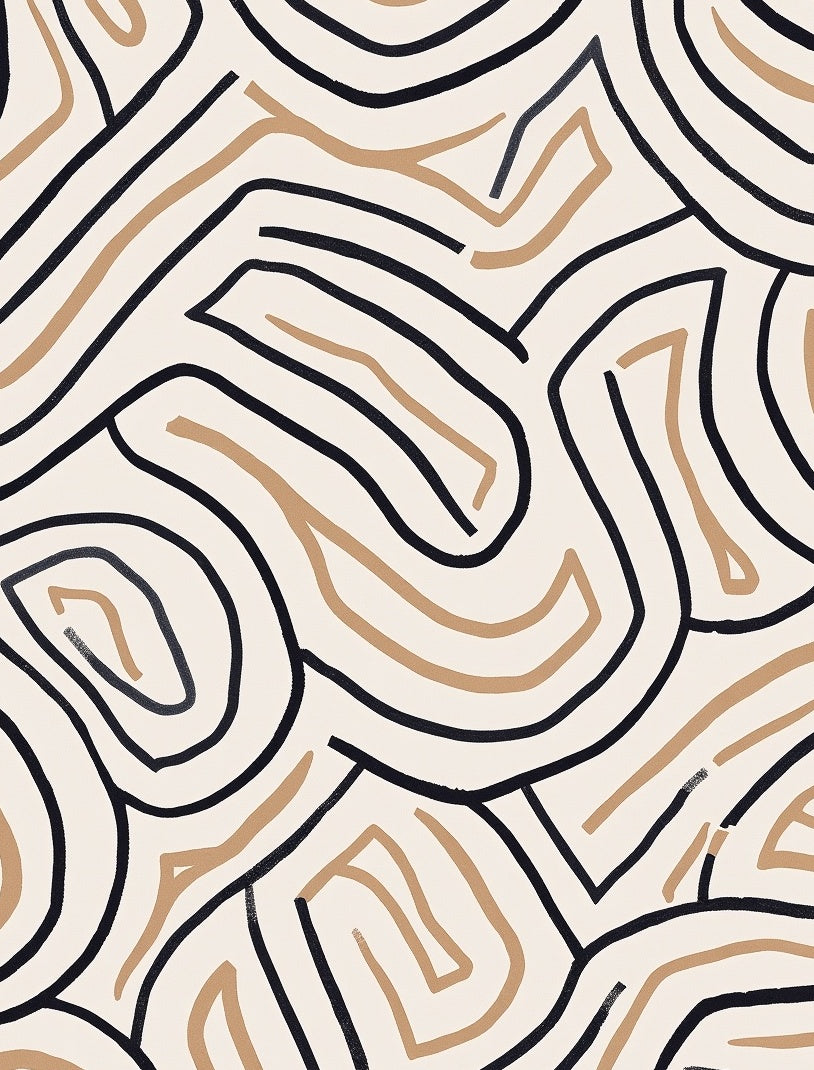 Organic Lines Beige Black Pattern Rug