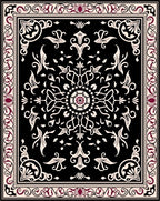 Black Cream Burgundy Floral Medallion Rug