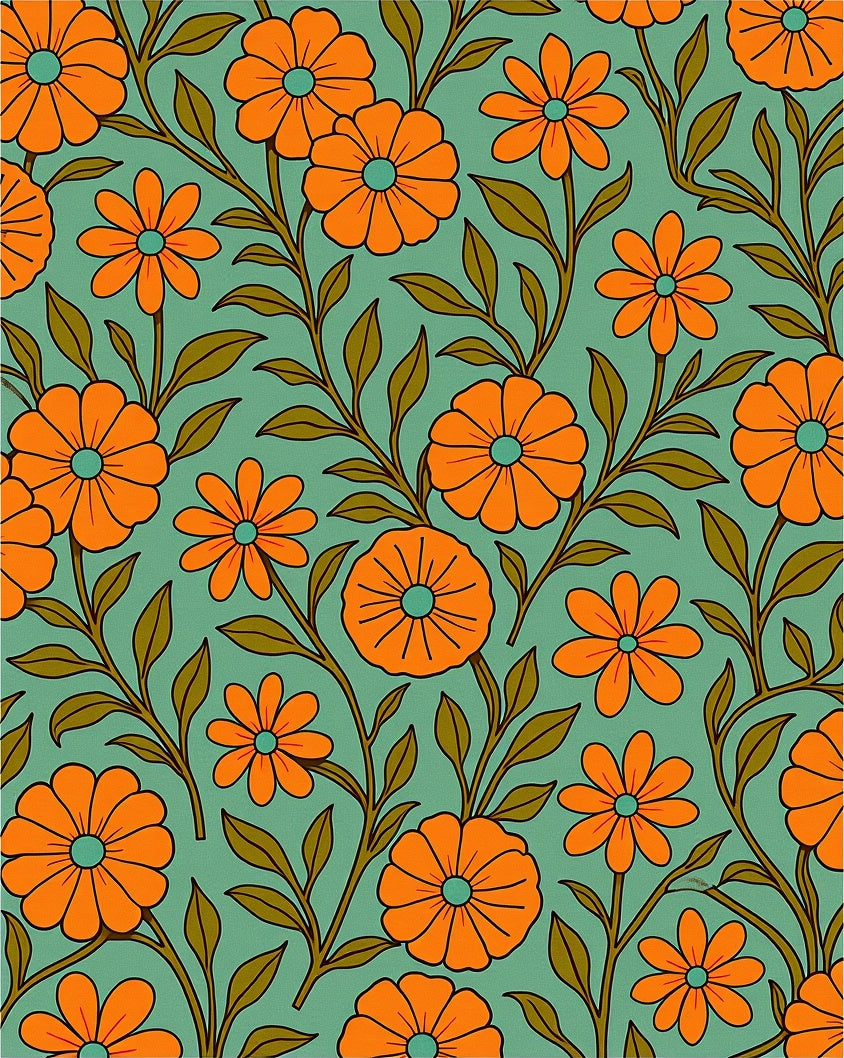 Retro Orange Daisy Floral Pattern Rug