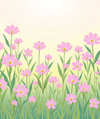 Pink Floral Field with Tall Grass design Rug