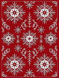 Red White Snowflakes Floral Pattern Rug