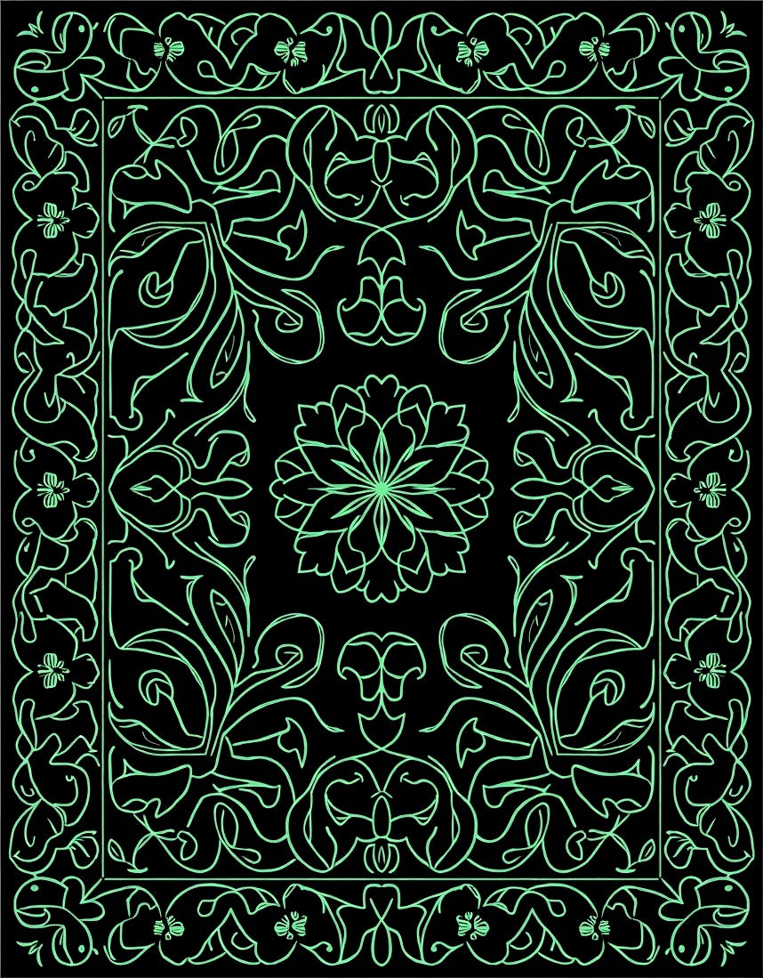 Ornate Floral Border With Flower Design Rug