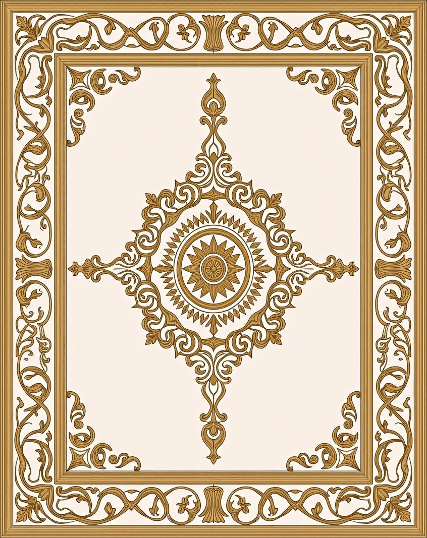 Golden Baroque Scroll Medallion Rug