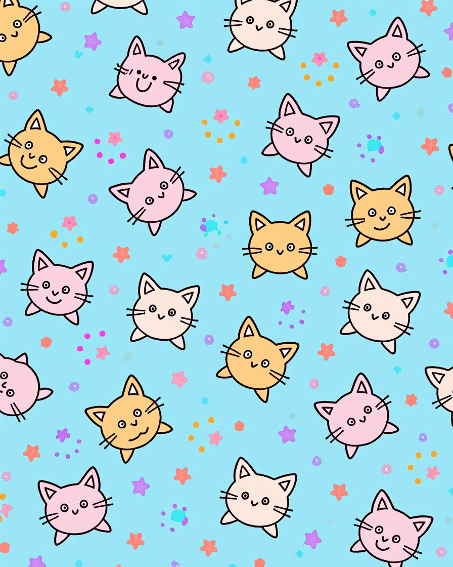 Cute Kawaii Cats With Stars Pattern Rug