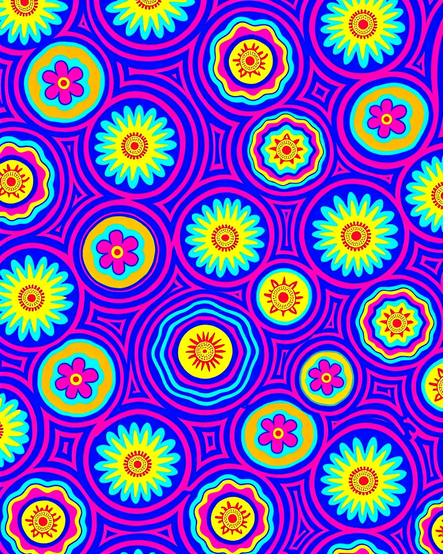 Vibrant Retro Floral Circles Rug