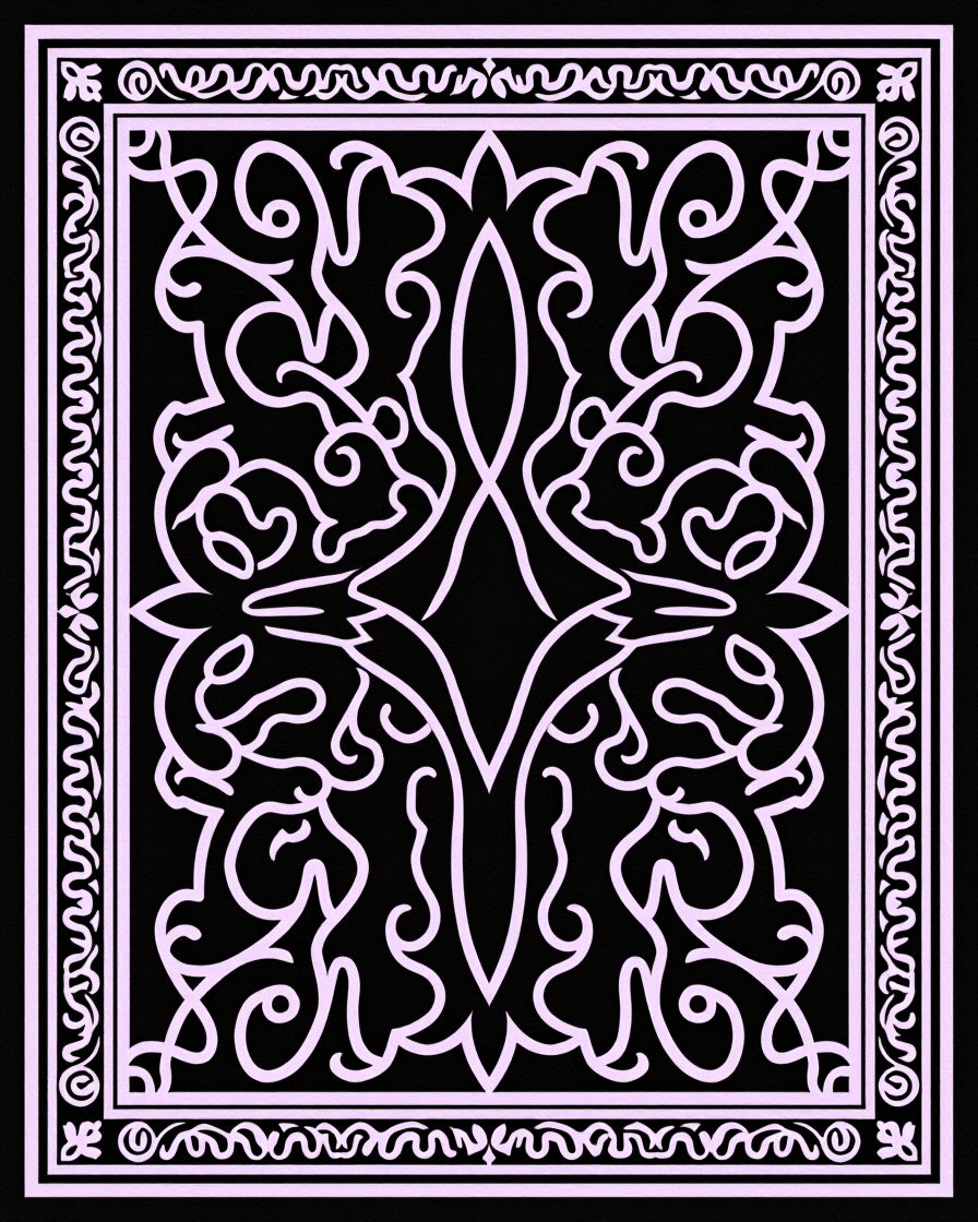 Elegant Scrollwork Black Pink Rug