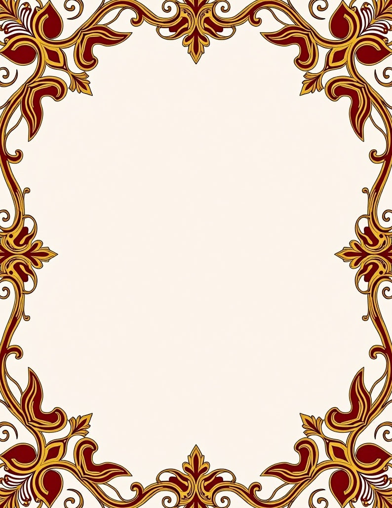 Ornate Red Gold Floral Border Rug