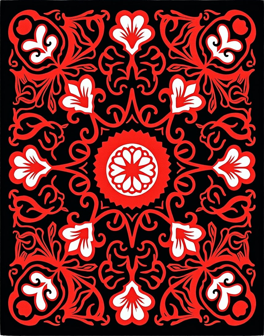 Bold Red Floral Medallion Pattern Rug