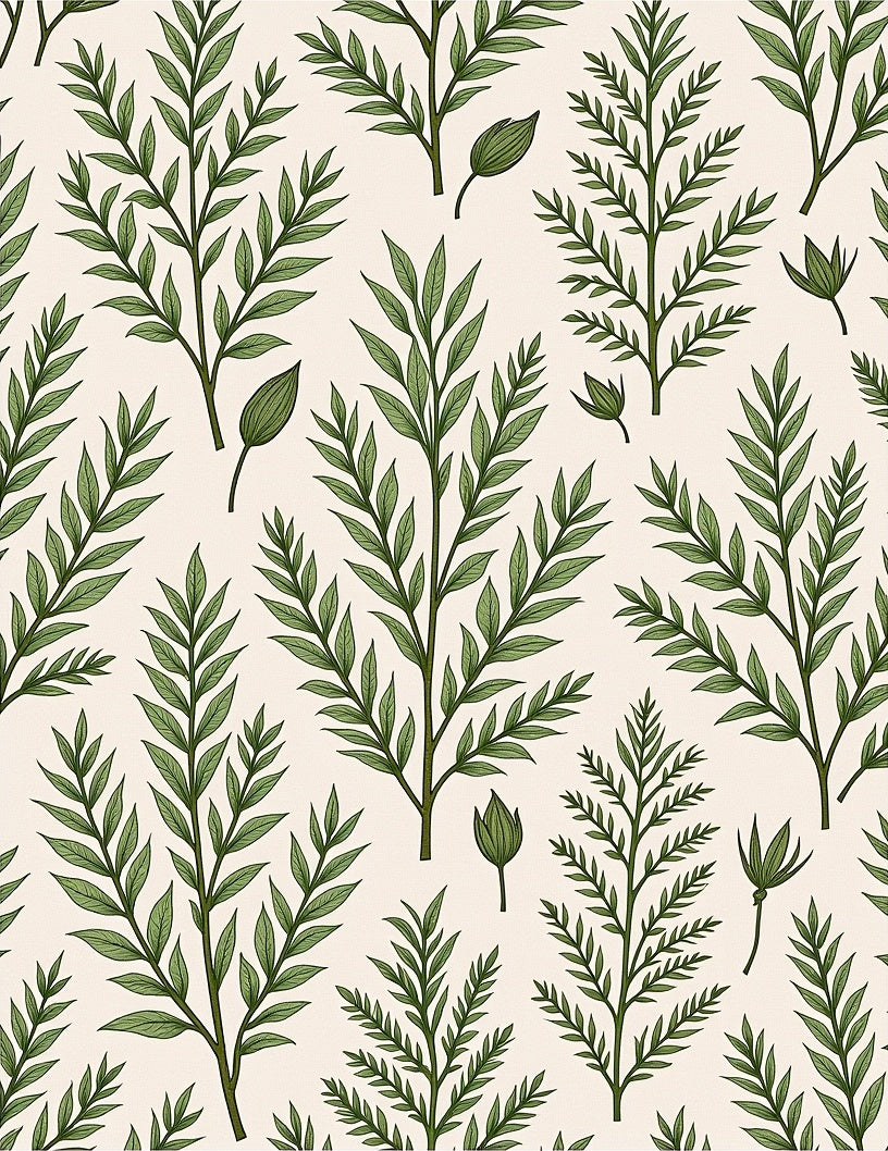 Botanical Green Leaf Branch Pattern Rug