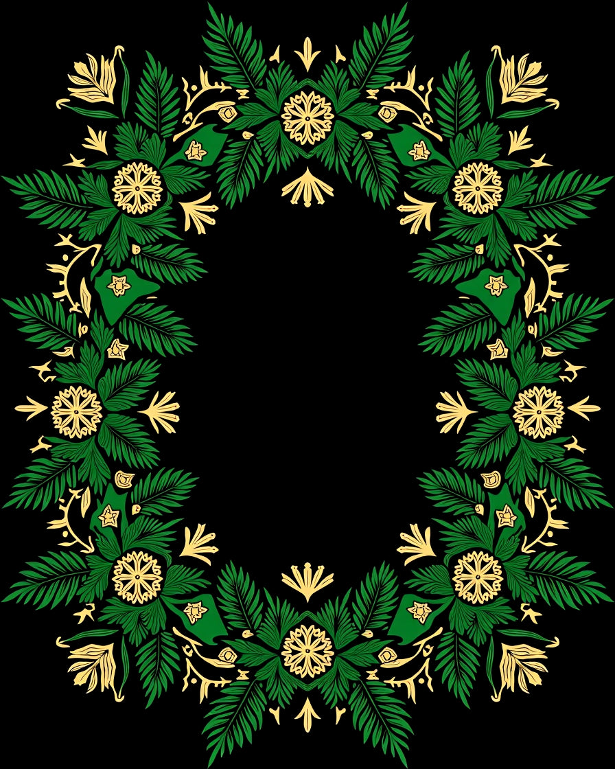 Emerald Green Gold Floral Wreath Rug