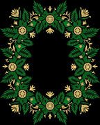 Emerald Green Gold Floral Wreath Rug