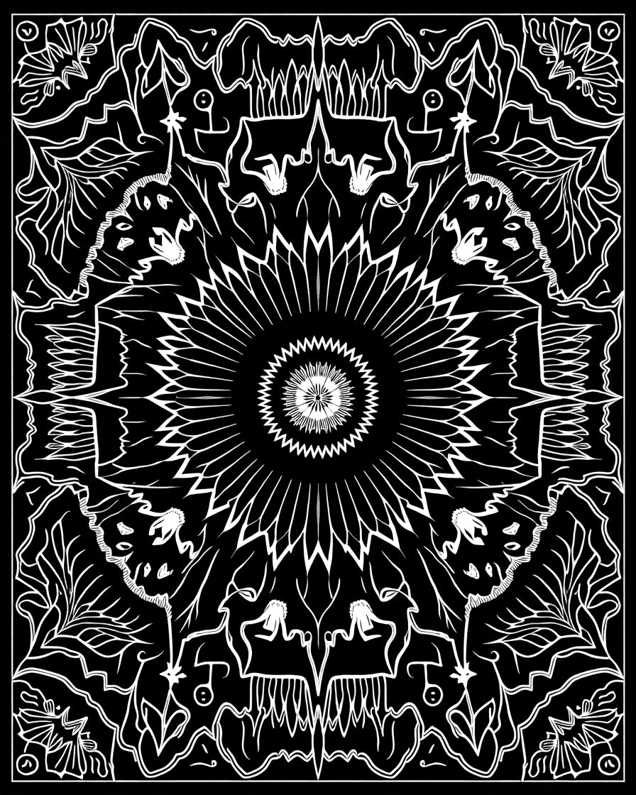 Monochromatic Floral Mandala Pattern Rug