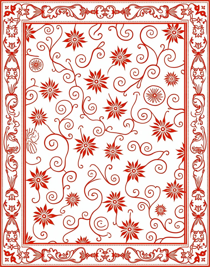 Red Floral Vine Patterned Rug
