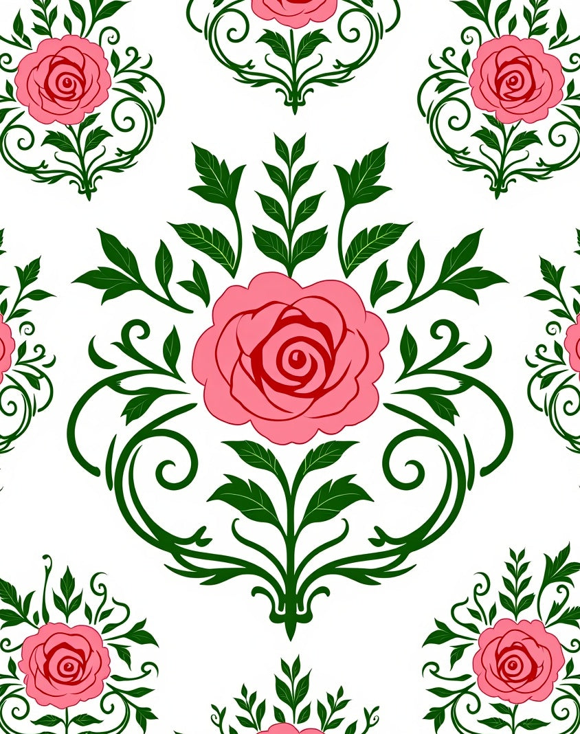 Pink Rose Floral Damask Pattern Rug