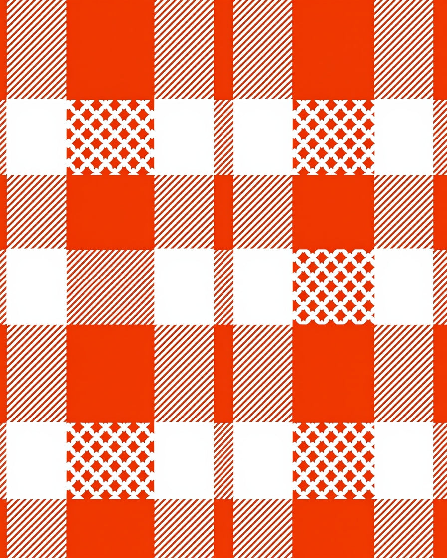 Orange White Tartan Pattern Rug