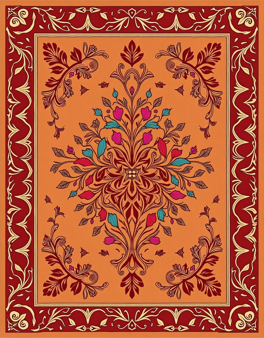 Ornate Floral Scroll Work Rug