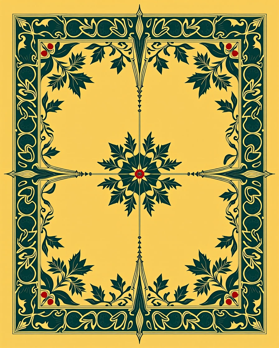 Emerald Floral Crest Yellow Pattern Rug