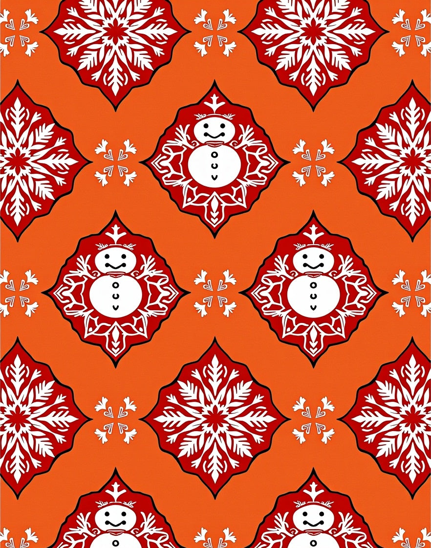 Orange Snowman Snowflake Pattern Rug