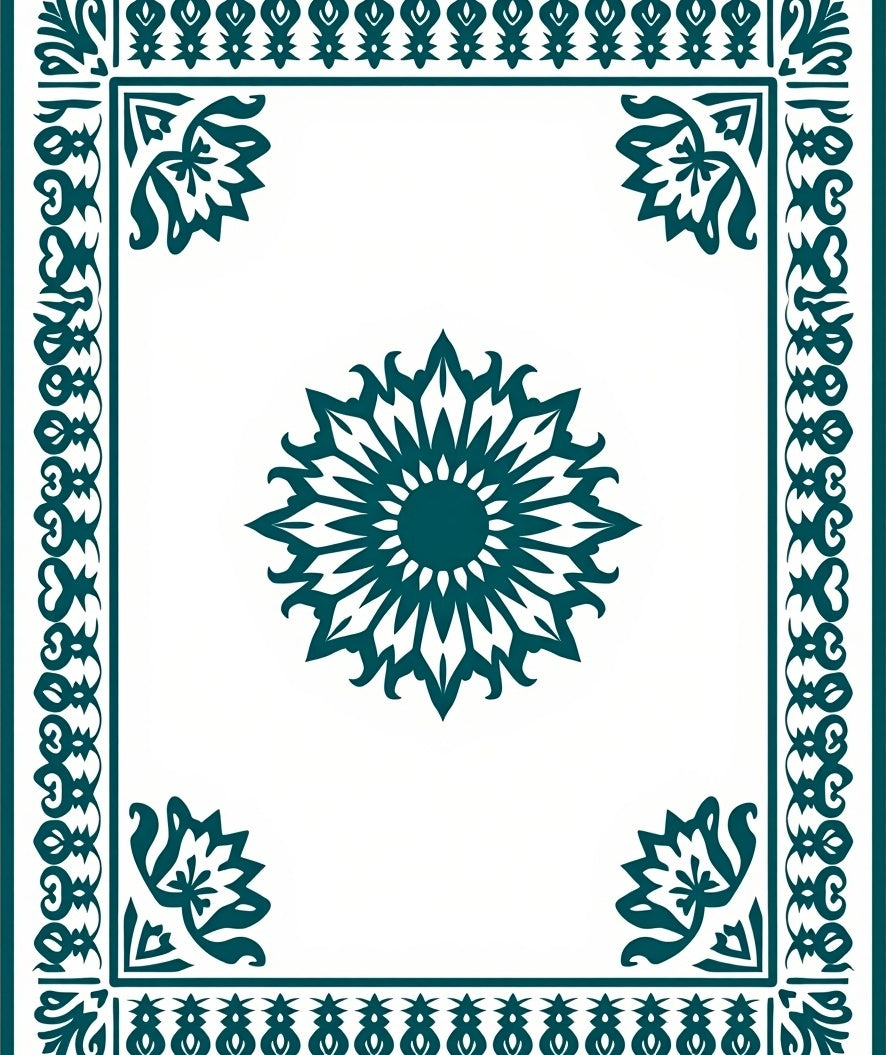 Intricate Teal Floral Mandala Design Rug