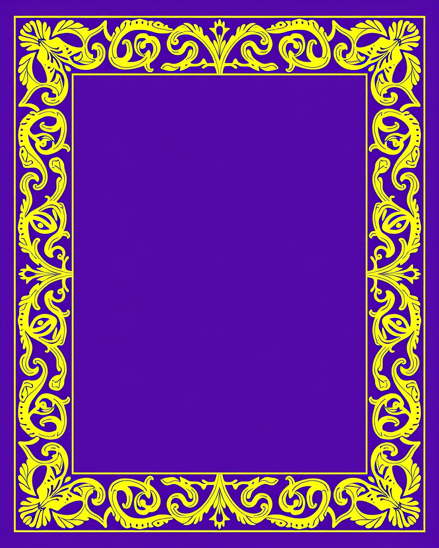 Ornate Yellow Floral Scroll Border Design Rug
