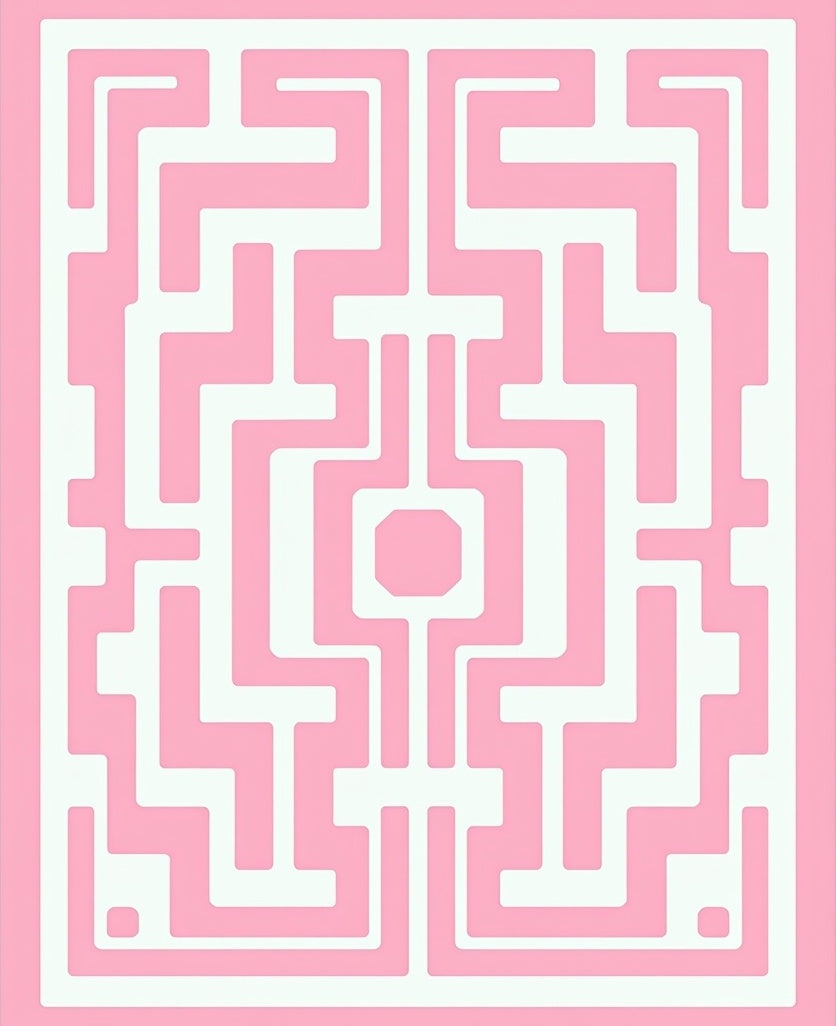 Pink Geometric Maze Pattern Rug