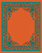 Terracotta Teal Floral Border Rug