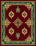 Ornate Burgundy Gold Green Medallion Rug