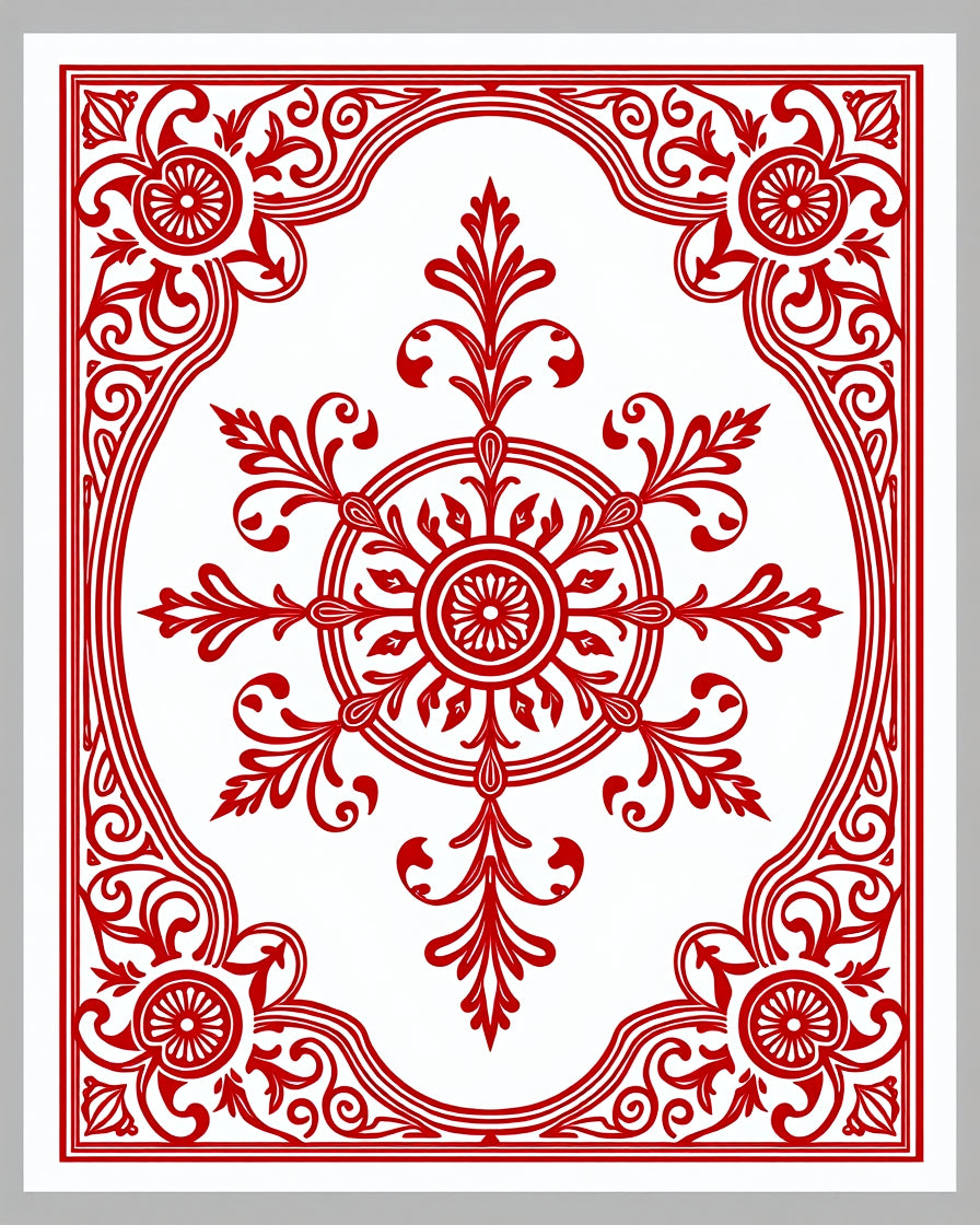 Ornate Red Filigree Mandala Pattern Rug