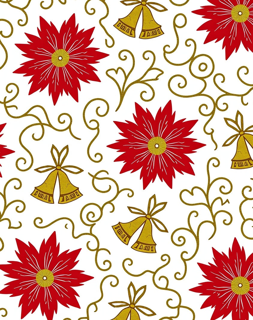 Red Flowers and Gold Bells Pattern Rug