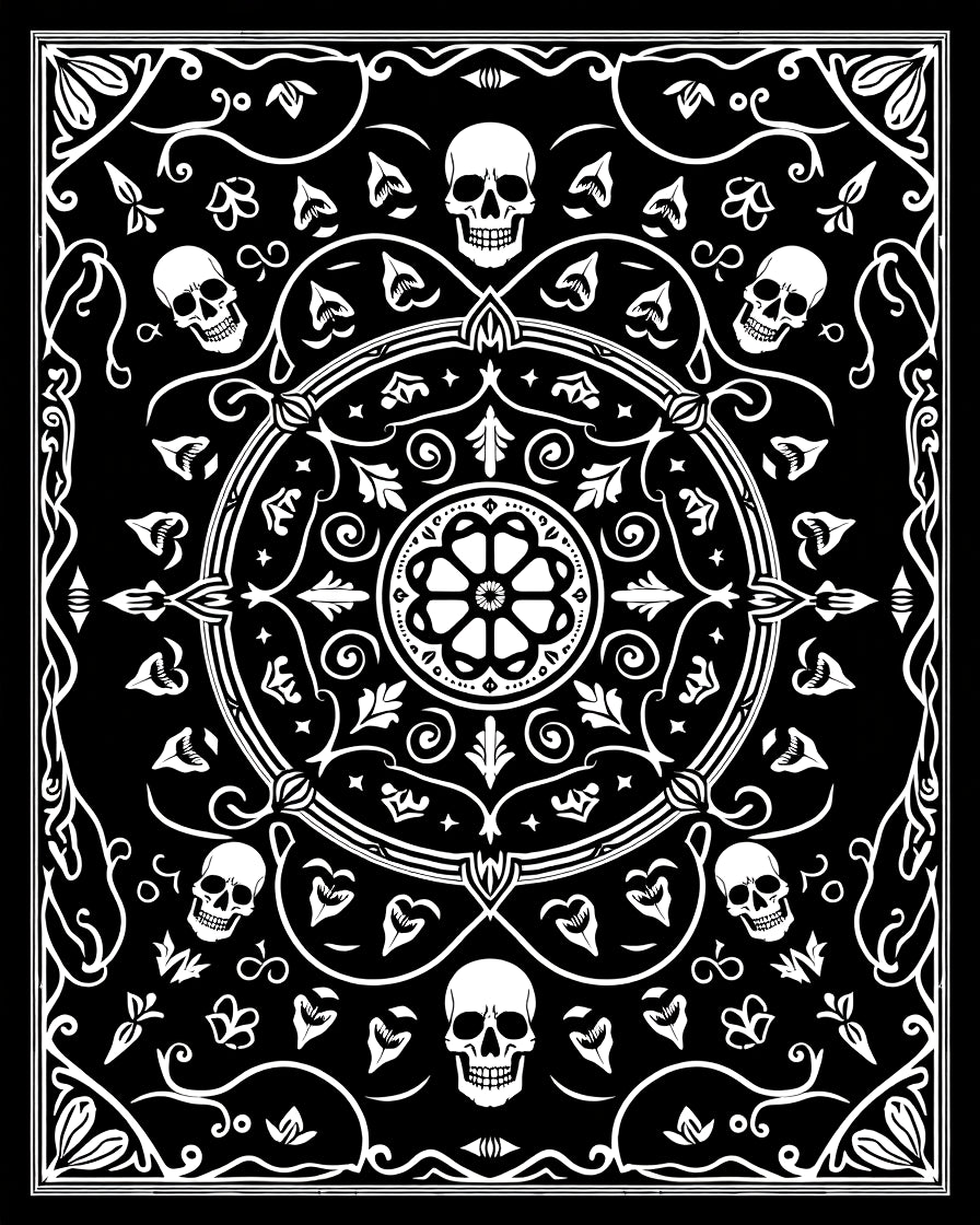 Ornate Black White Skull Statement Rug