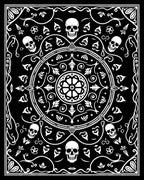 Ornate Black White Skull Statement Rug