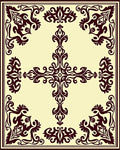 Ornate Dark Floral Scrollwork Design Rug