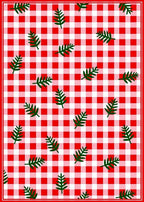 Red White Gingham Leaf Pattern Rug