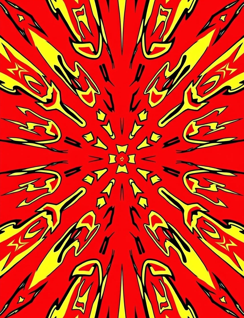 Bold Red Yellow Abstract Pattern Rug