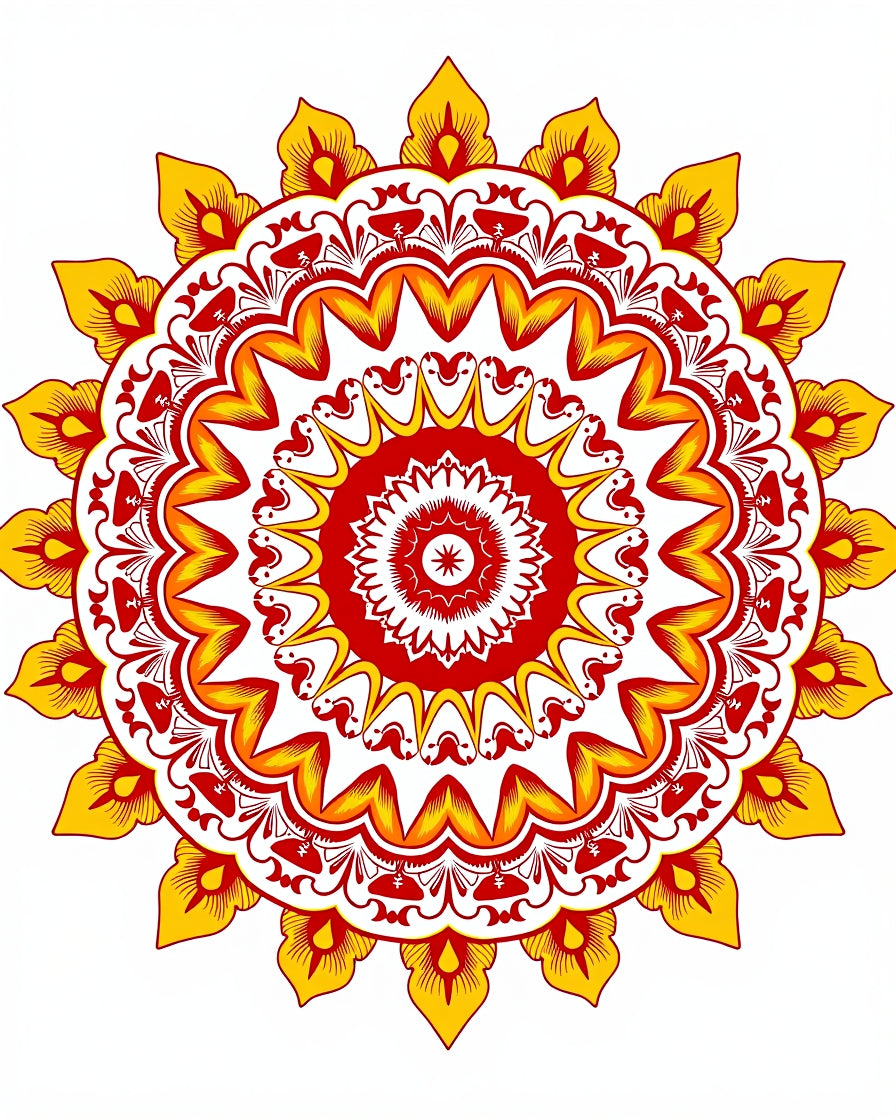 Radiant Red Yellow Mandala Pattern Rug