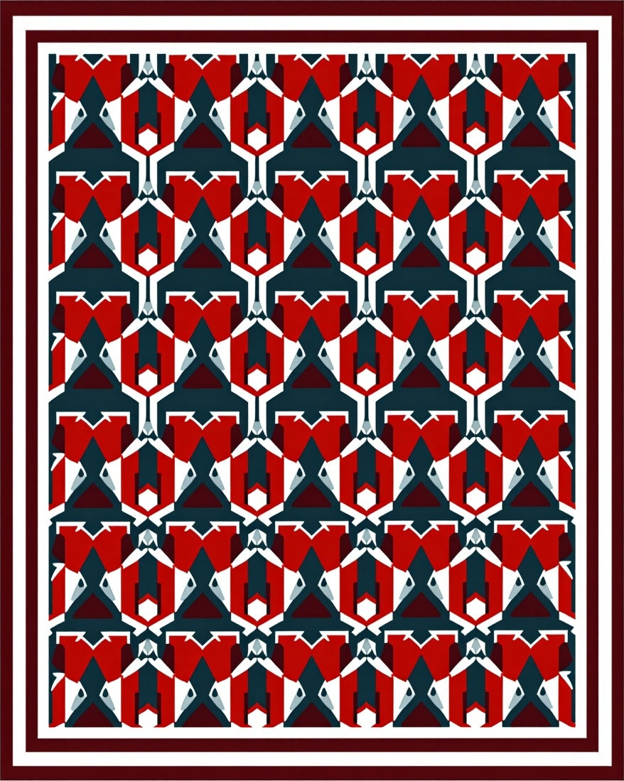 Geometric Red Blue Patterned Rug