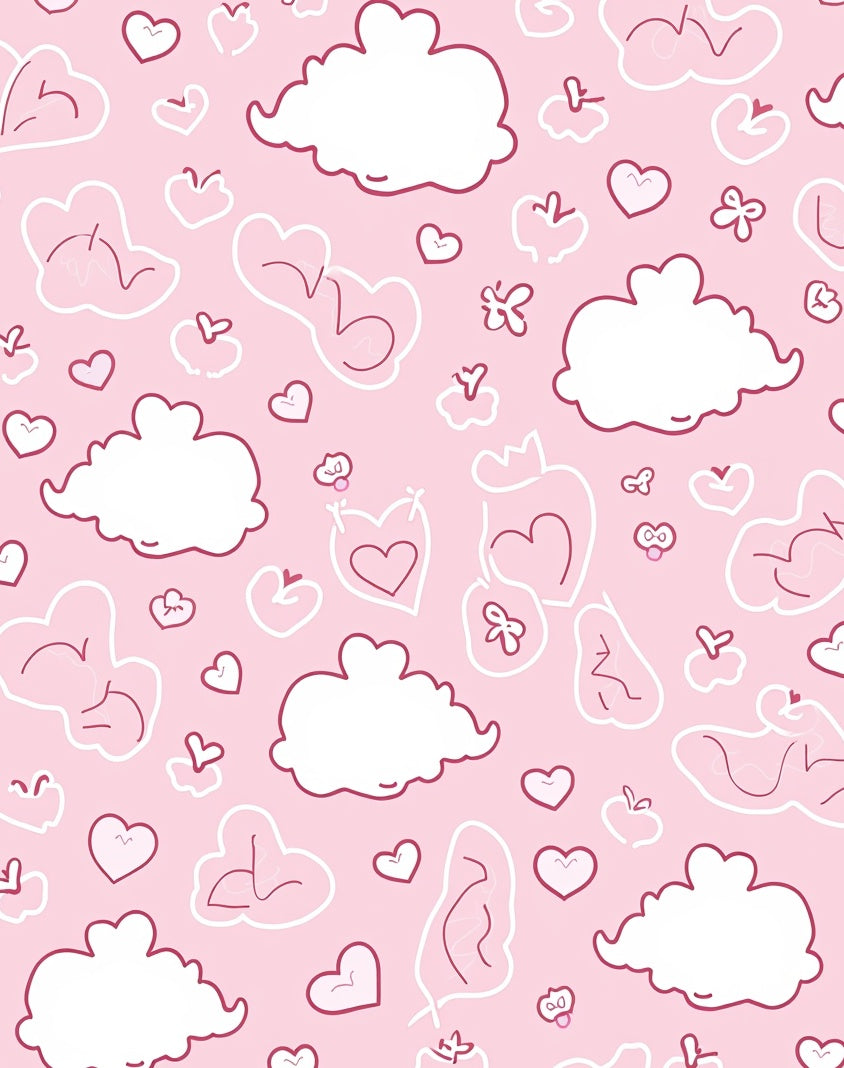 Pink Cloud Heart Whimsical Pattern Rug