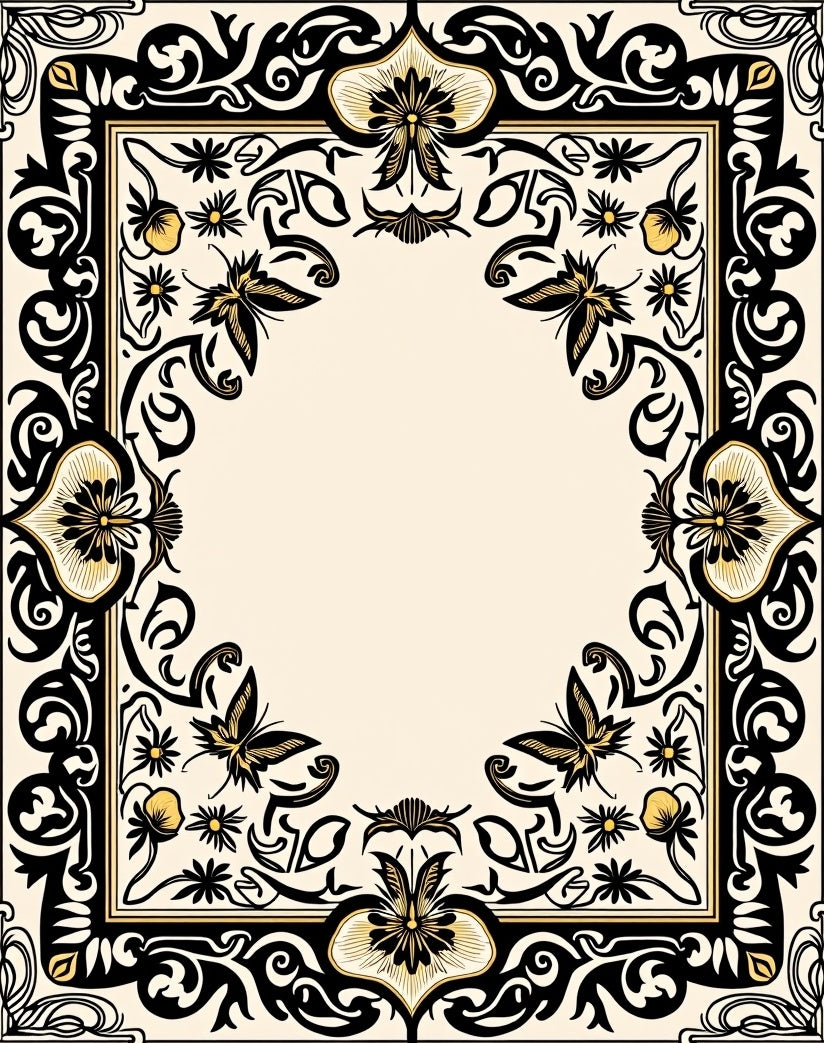 Ornate Butterfly Flower Frame Design Rug