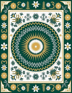 Emerald Geometric Sunburst Folk Art Rug