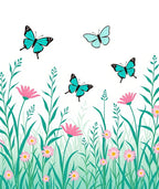 Turquoise Butterflies Garden Scene Rug