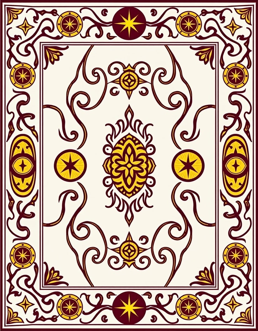 Ornate Scrollwork Star Medallion Pattern Rug