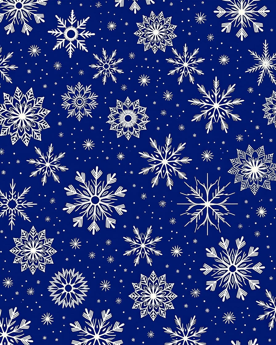 White Snowflake Patterned Deep Blue Rug